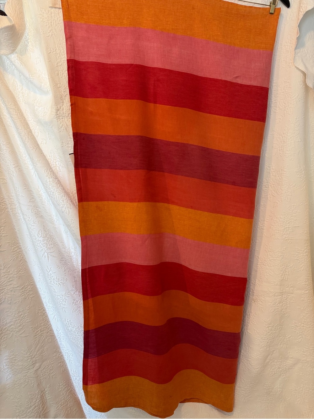 Williams Sonoma Vibrant Red Pink Orange Striped Tablecloth